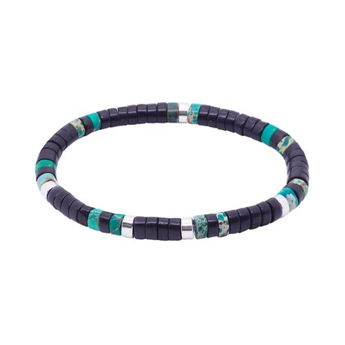 Bracelet Perles Heishi Agate Noire Et Jaspe Vert Impérial