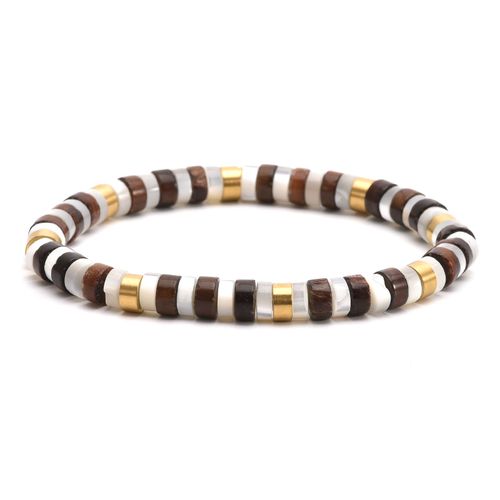 Bracelet Perles Heishi Turquoise Blanche ?il De Tigre