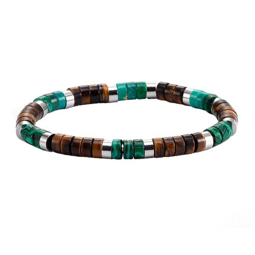 Bracelet Perles Heishi ?il De Tigre Et Malachite