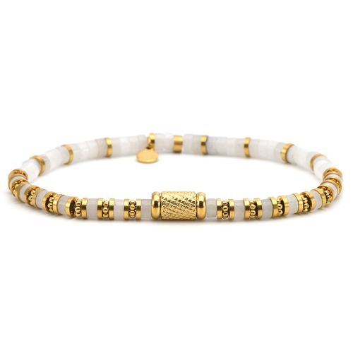 Bracelet 4mm Perles Heishi Quartz Blanc Bali