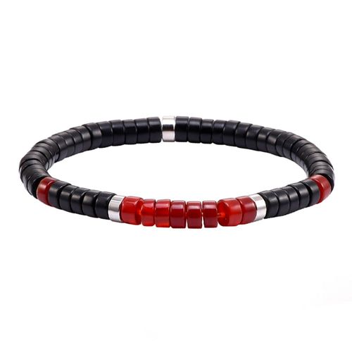 Bracelet Perles Heishi Agate Noire Et Agate Rouge