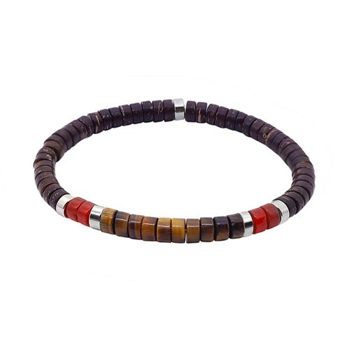 Bracelet Perles Heishi ?il De Tigre Agate Rouge Perles Coco