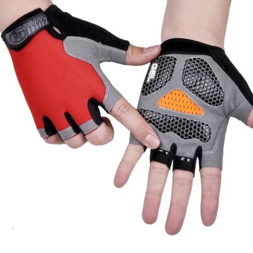 Gants D'haltères De Gymnastique Hommes Femmes Haltérophilie Fitness Sport Entraînement Gants D'exercice Antidérapant Respirant Demi Doigt Gant De Cyclisme-S-Upgraded Rouge