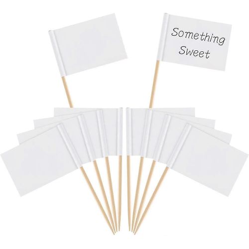 Marqueurs de fromage blancs Tooti Flags, étiquettes vierges pour gâteaux de fête, aliments, assiettes de fromages, amuse-gueules (100 pièces)