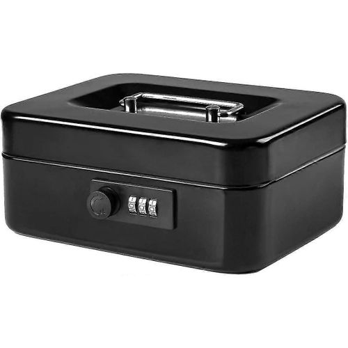 Petite Caisse À Monnaie Avec Serrure À Combinaison, Caisse En Métal Durable Avec Plateau À Monnaie, Noire, 7,87 X 6,3 X 3,35 Pouces