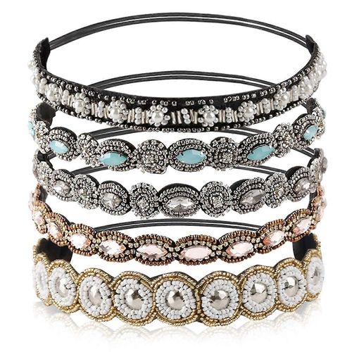 Serre-Tête Élastique En Perles De Strass, Fait Main, Tendance, Pour Femmes Et Filles, 50 À 68 Cm, 5 Pièces