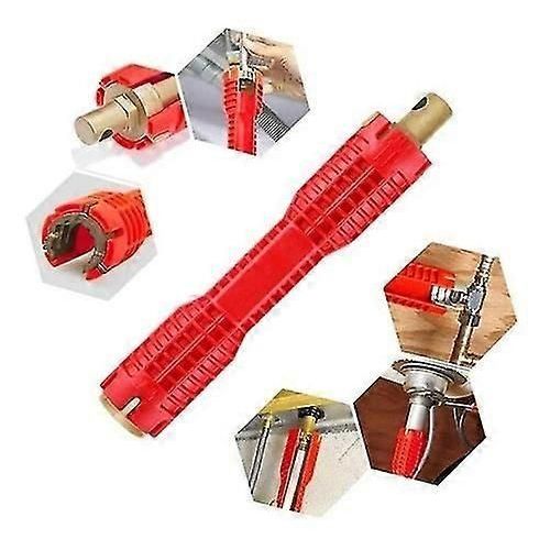 Clé de plomberie multifonctionnelle 4 points 6 points pour robinet, évier, outil d'installation et de réparation de salle de bain, type domestique (rouge) (1 pièce)