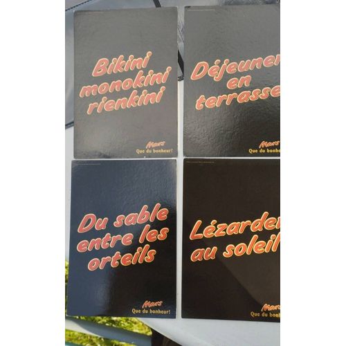 Mars Que Du Bonheur ! Bikini, Monokini, Rienkini - Déjeuner En Terrasse, Du Sable Entre Les Orteils, Lézarder Au Soleil - 4 Cartes Postales Différentes, Publicitaires Non Écrites Non Utilisées