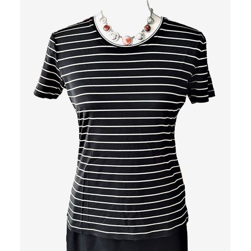 T-Shirt Alain Manoukian Taille 36/38 Rayures Tons Noir Et Écru