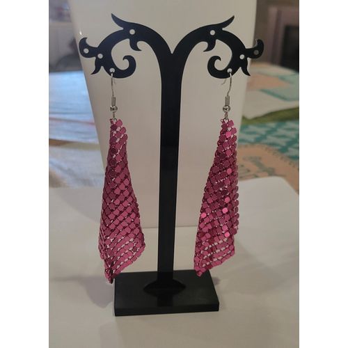 Boucles D'oreilles Disco Sequin Rose Annee 80, Fetes !