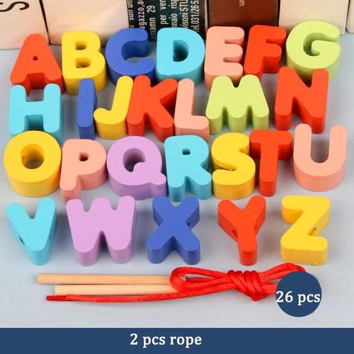 Jouets en bois bébé bricolage jouet dessin animé fruits animaux cordage filetage perles en bois jouet Monterssori éducatif pour les enfants--26 pcs