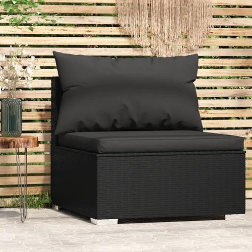 Prolenta Premium - Canapé Central De Jardin Avec Coussins Noir Résine Tressée
