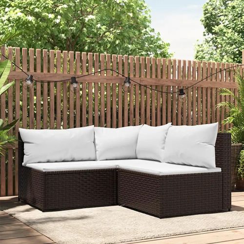 Prolenta Premium - Salon De Jardin 3 Pcs Avec Coussins Marron Résine Tressée