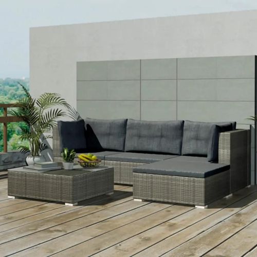 Prolenta Premium - Salon De Jardin 5 Pcs Avec Coussins Résine Tressée Gris