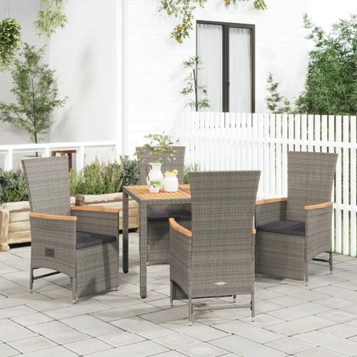 Prolenta Premium - Ensemble À Manger De Jardin 5 Pcs Coussins Gris Résine Tressée