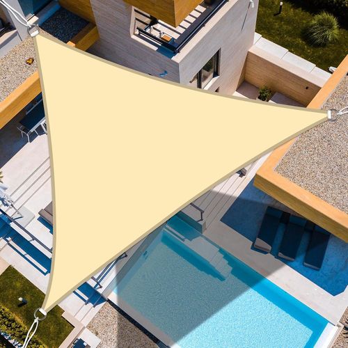 Lbgwp60-Voile D'ombrage Triangulaire 3x3x3m,Voile Dombrage Triangle,Voile D'ombrage Pare-Soleil Jardin,Imperméable Toile Ombrage Uv Protection,Pour Patio Jardin, Terrasse,Extérieur, Balcon,Beige