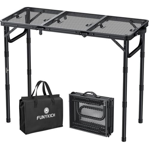 Lbgwp60-Table Pliante D'extérieur/Camping 87x40cm (3 Hauteurs 26.2/48.1/70cm) En Aluminium Léger Avec Plateau Filet Métallique - Portable Et Stable Capacité 30kg - Idéal Pour Barbecue, Jardin (Noir)