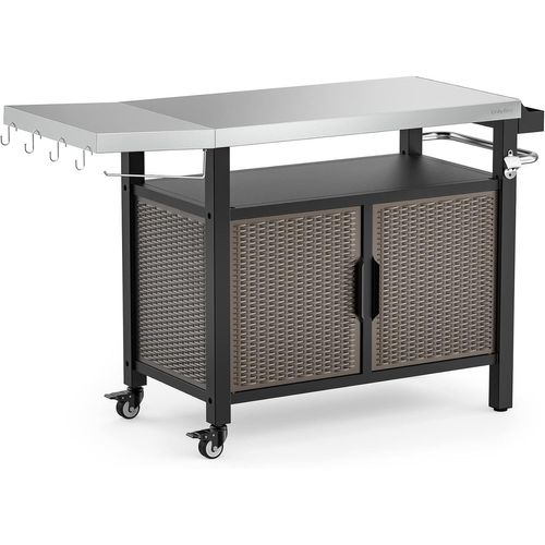 Lbgwp60-Dessertes De Jardin, Desserte Extérieure À Roulettes, Chariot Plancha Exterieur Avec Table D'appoint, Plateau De Table En Inox, Chariot De Service, Chariots Pour Barbecue, 143.5 × 56 × 91 Cm