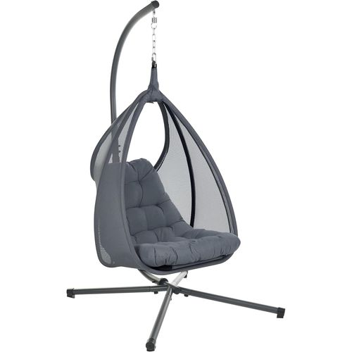 Lbgwp60-Fauteuil Suspendu Moderne Boho Avec Support Chaîne En Métal Et Coussin D'ass Gris Foncé Avegno
