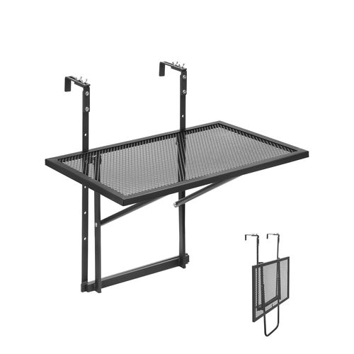Lbgwp60-Table Suspendue Balcon, 610 X 530 X 590 Mm, Table De Bar Pliante Métal Pour Balustrades De Balcon Extérieur, Avec Plateau 610 X 410 Mm, Réglable Sur 5 Niveaux, Pour Garde-Corps De Patio Terra