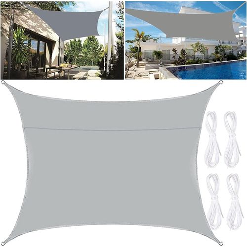 Lbgwp60-Voile D'ombrage, Toile Solaire Voile 2 X 3 M Voile D'ombrage Terrasse Rectangulaire Imperméable, Voile D'ombrage Jardin,Résistant Aux Uv,Pour En Plein Air,Avec Corde,Gris