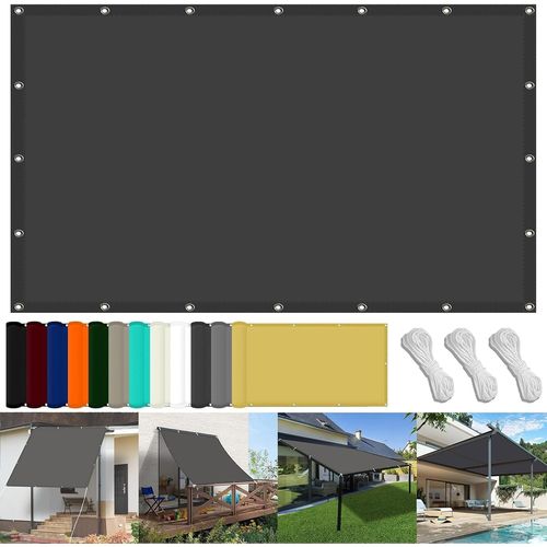 Lbgwp60-Voile D'ombrage Imperméable Rectangulaire 80 X 250 Cm Tissu Polyester Uv Protection Avec Oeillets Toiles D'ombrages Pour Terrasses Balcons Et Jardins, Gris Foncé