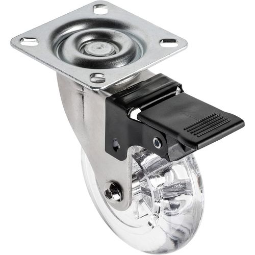 lbgwp60-Rouleau De Meubles Brazylia Avec Blocage - Roulettes Pivotantes Pour Meubles - Acier/Pc/Pu - Diamètre 75 Mm - Roues Pivotantes 360 Degrés - Charge Totale Par Rouleau 64 Kg - Transparent