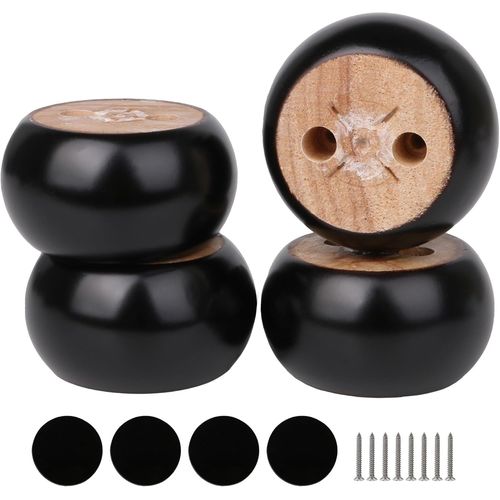 Lbgwp60-Lot De 4 Pieds De Canapé Ronds En Bois Noir 40 X 70 Mm Avec Patins De Pieds