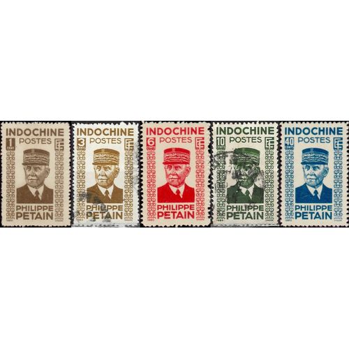 Indochine (Actuel Vietnam), Colonie Française 1943 / 44, Beaux Timbres Neufs** / Oblitérés Yvert 243 244 245 245 247, Portrait De Philippe Pétain, Libellés E.F (État Français), Tbe.