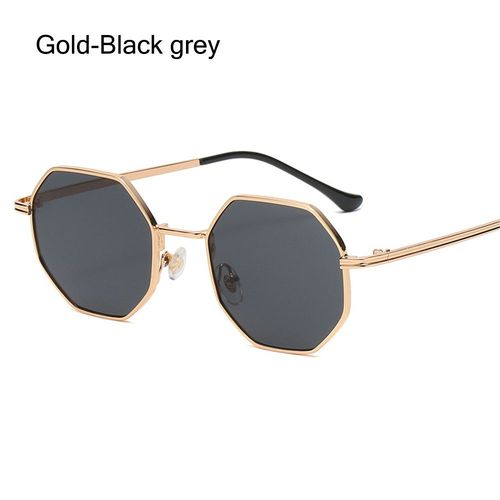 Lunettes de soleil carrées rétro pour hommes et femmes,lunettes de soleil polygonales,lunettes de soleil en métal,lunettes de conduite en plein air,protection UV,petit cadre, - Type Gold-Black grey