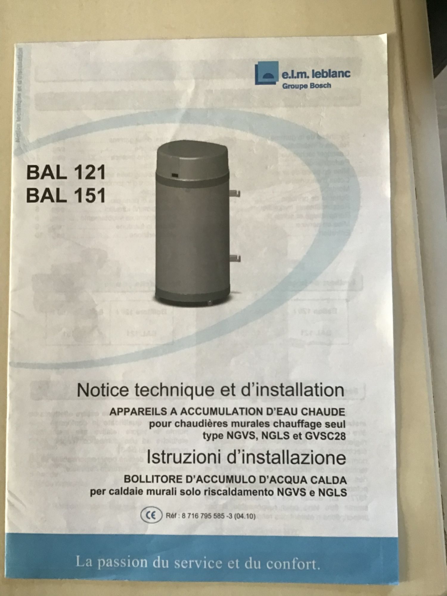 Chaudière murale au gaz Leblanc + ballon