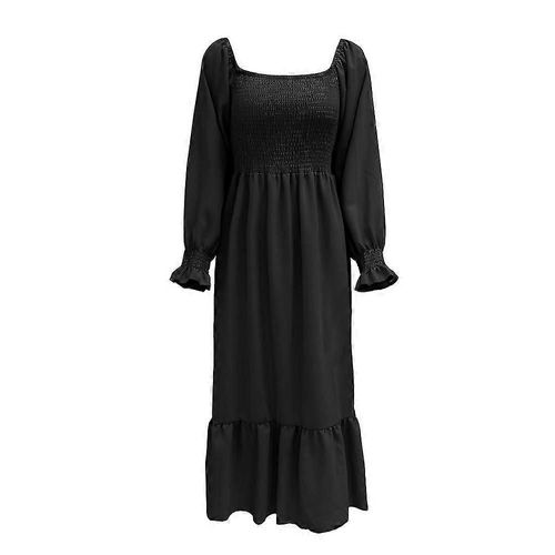 Robe Longue Décontractée À Col Carré Et Manches Longues À Volants Pour Femme, Taille Haute, Idéale Pour Les Cocktails