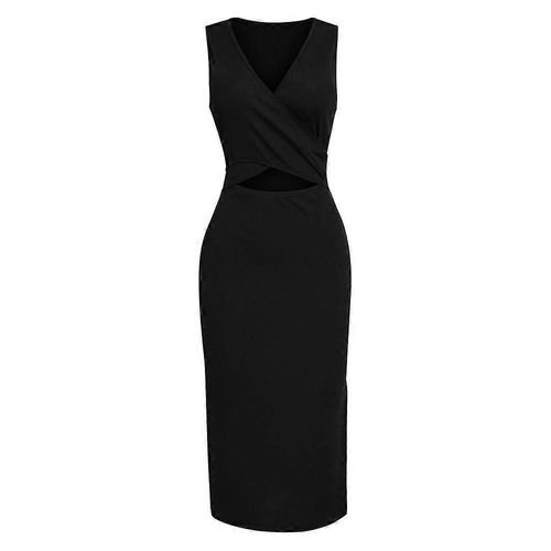 Robe Longue Moulante Fendue À Découpes Pour Femme, Dos Nu, Sans Manches, Col En V