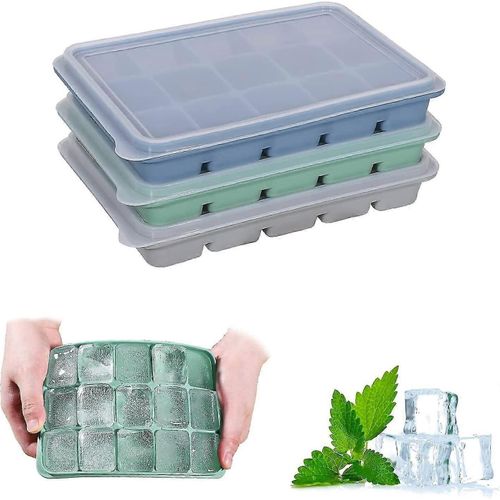 Lot De 3 Bacs À Glaçons En Silicone Avec Couvercles Anti-Fuites