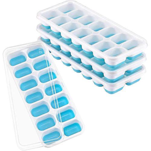 Bac À Glaçons, Bac À Glaçons À Démoulage Facile Sans Bpa, Bac À Glaçons 4 Pièces Avec Couvercle, Moule À Glaçons En Silicone Stable, Lavable Au Lave-Vaisselle, Convient Aux Glaçons Congelés