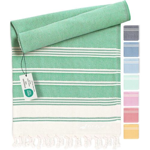 Serviette De Plage Hammam Fouta En Coton 100% Drap Turque Léger À Séchage Rapide, Accessoire Parfait Comme Drap De Plage Xxl Ou Paréo - Vert - 100x200cm Diamon[Gra10169]