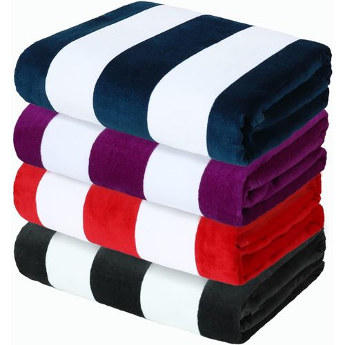 Serviette De Plage Bain Piscine Voyage En Coton, Lot De 4 90x180 Cm Bleu Marine, Gris, Violet, Rouge, Séchage Rapide, Légère, Absorbante[Gra10063]