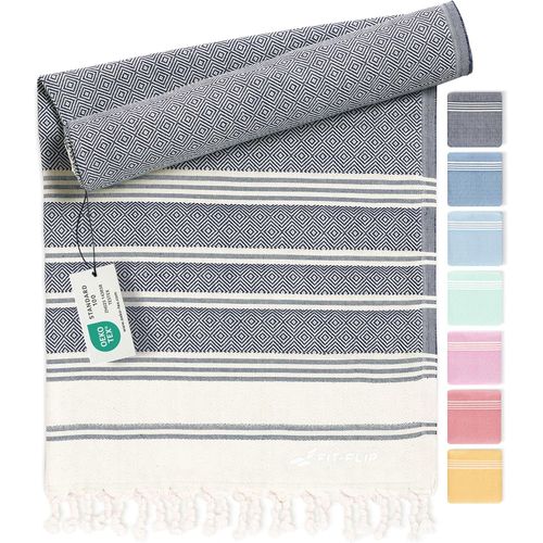 Serviette De Plage Hammam Fouta En Coton 100% Drap Turque Léger À Séchage Rapide, Accessoire Parfait Comme Drap De Plage Xxl Ou Paréo - Bleu Marine - 100x200cm Diamon[Gra10144]