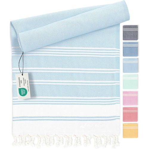 Serviette De Plage Hammam Fouta En Coton 100% Drap Turque Léger À Séchage Rapide, Accessoire Parfait Comme Drap De Plage Xxl Ou Paréo - Bleu Glacé - 100x200cm Diamond[Gra10142]