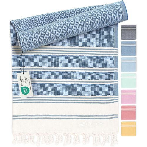 Serviette De Plage Hammam Fouta En Coton 100% Drap Turque Léger À Séchage Rapide, Accessoire Parfait Comme Drap De Plage Xxl Ou Paréo - Bleu - 100x200cm Diamon[Gra10167]