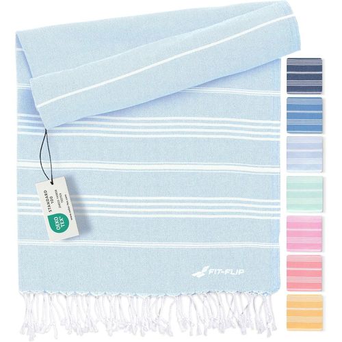 Serviette De Plage Hammam Fouta En Coton 100% Drap Turque Léger À Séchage Rapide, Accessoire Parfait Comme Drap De Plage Xxl Ou Paréo - Bleu Glacé - 100x200cm Sultan[Gra10150]