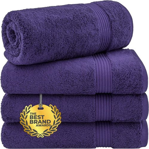 Lot De 4 Serviettes De Bain Douces Et Absorbantes 100 % Coton Turc Pour Salle De Bain, 68,6 X 137,2 Cm, Violet[GRA13743]