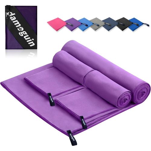 Lot De 3 Serviettes En Microfibre, Grandes (180 X 80 Cm) Et 2 Petites (80 X 40 Cm), En Microfibre, À Séchage Rapide, Pour Le Sport, La Plage, Le Bain Et Le Voyage (Violet)[Gra11793]