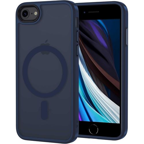 Coque Pour Iphone 8 / Iphone Se 2020/2022 Magnétique Compatible Avec Magsafe, Étui Mat Trans Minimaliste, Pc Dur Housse Arrière Anti-Rayures + Tpu Bumper Antichoc - Bleu[Coque618659]