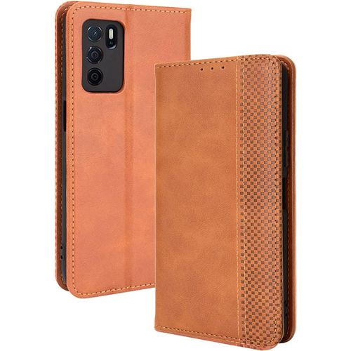Coque Folio Cuir Étui Pour Oppo A16 / Oppo A54s / Oppo A16s, Antichoc Portefeuille Housse Vec Fentes Pour Cartes, Pu/Tpu Bumper Protection Case Cover Fermeture Magnétique (Marron)[Coque6183293]