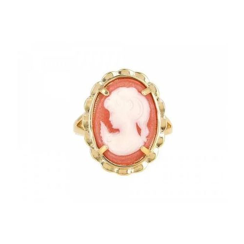 Bague Large Camée Rouge Et Plaqué Or 18 Carats Tailles Au Choix De 51 À 61 Doré - 53