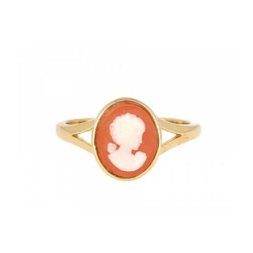 Bague Camée Rouge Et Plaqué Or 18 Carats 750/000 Tailles Choix Doré - 52