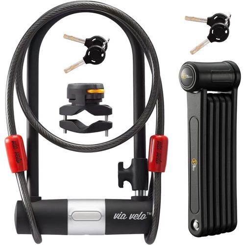 Electric Bike Locks | Keyed Alike System 4 Keys Alike Heavy Duty Hard Steel | Folding Lock 33.5"" | 11"" Bike Lock | 6ft Cable | Bicycle Lock | 2 Pack
