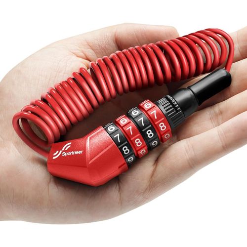 Bike Lock 180cm Extra Long Zinc Alloy Abs Bicycle Lock With 4pcs Digital Code For Bike Helmet Motorcycle Helmet Stroller Snowboard Skiing Red