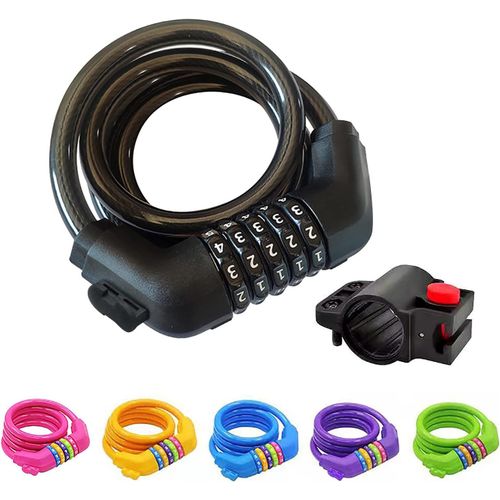 Antivol De Vélo À Combinaison De Code 5 Chiffres,6 Colore,120 Cm X ¿ 12mm,Câble De Verrouillage En Acier Gainé-Haute Sécurité-5 Fils-Noir